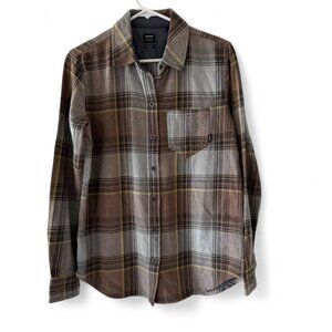 Prana Women’s XS Cotton Flannel Button Down Shirt Brown Tan Plaid